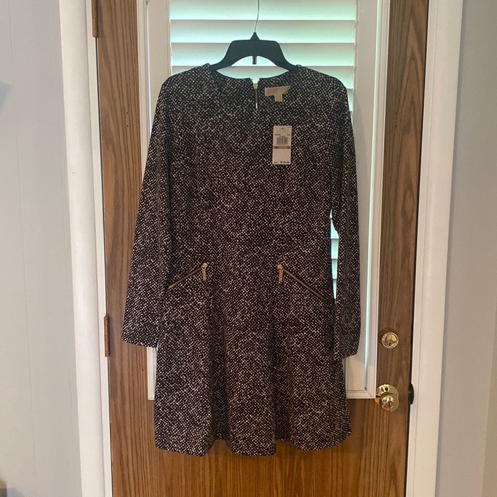 Michael Kors long sleeve snakeskin print dress with gold zippers